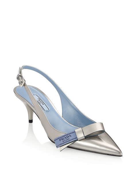 prada silver kitten heel pump|Prada buckle sculpted heel pump.